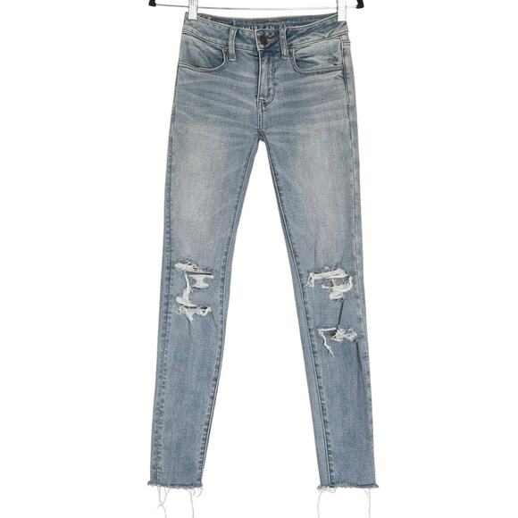 AE American Eagle Jeans Women's Size 00 Super Stretch Jegging Distressed Denim - Picture 1 of 9